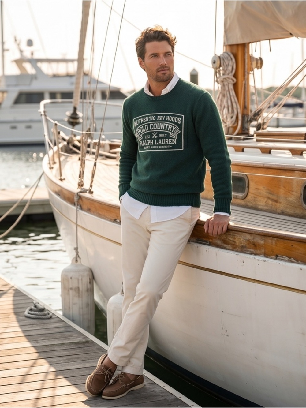 Polo Country Ralph Lauren Forest Green Logo Crewneck Wool  Sweater